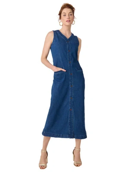 Jessica London Denim Button Maxi Dress In Blue