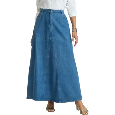 Jessica London Denim Inset Maxi Skirt In Blue