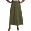 Jessica London Denim Inset Maxi Skirt In Green