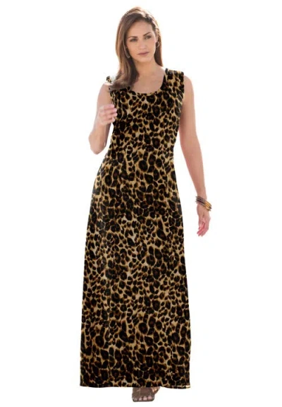 Jessica London Denim Maxi Dress In Animal Print