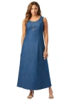Jessica London Denim Maxi Dress In Blue