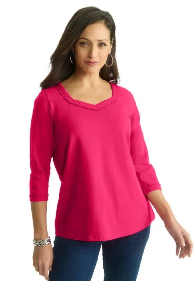 Jessica London Dot Trim Sweetheart Neck Tee In Pink