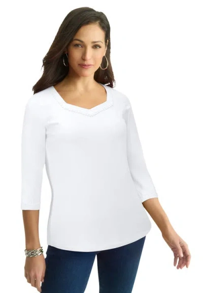 Jessica London Dot Trim Sweetheart Neck Tee In White