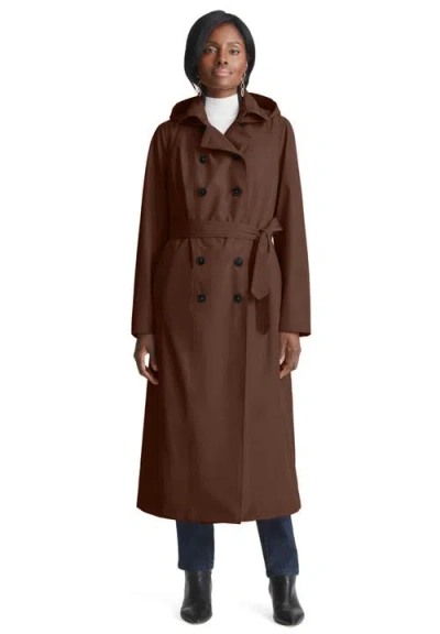 Jessica London Double Breasted Long Trench Raincoat In Brown