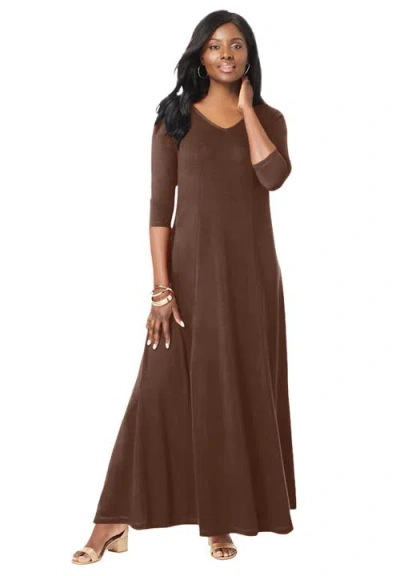 Jessica London Double-v Maxi Dress In Brown