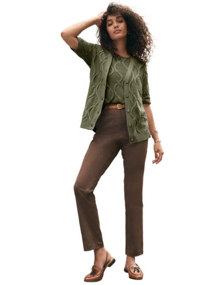 Jessica London Elbow Sleeve Cable Cardigan In Green