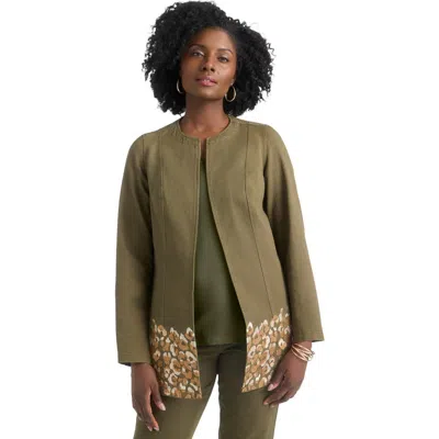 Jessica London Embroidered Denim Topper In Green