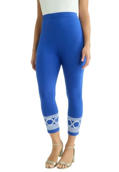 Jessica London Everyday Stretch Cotton Capri Legging In Blue