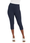 Jessica London Stretch Cotton Cuff-button Capri Legging In Blue