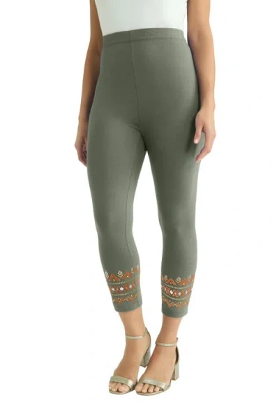 Jessica London Everyday Stretch Cotton Capri Legging In Gray