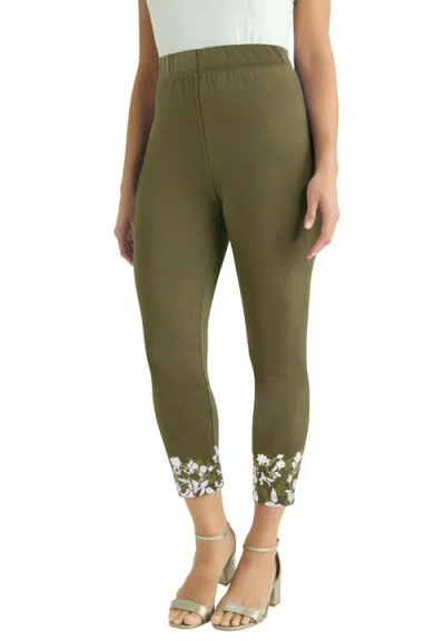 Jessica London Everyday Stretch Cotton Capri Legging In Green