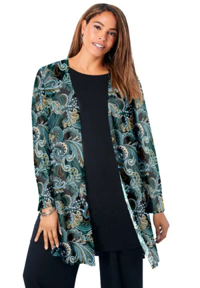 Jessica London Everyday Stretch Knit Open Front Cardigan In Blue