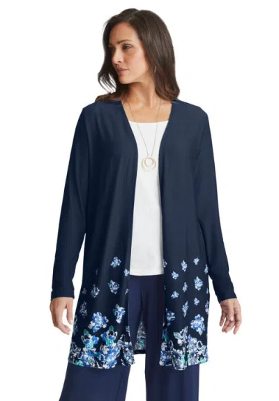 Jessica London Everyday Stretch Knit Open Front Cardigan In Blue