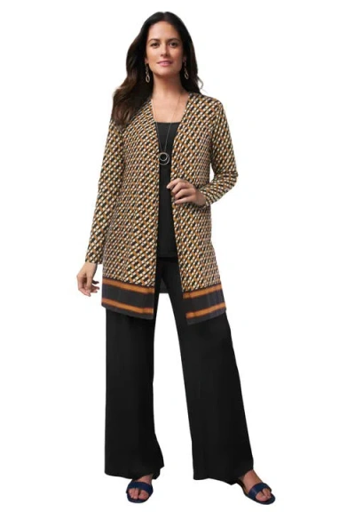 Jessica London Everyday Stretch Knit Open Front Cardigan In Brown