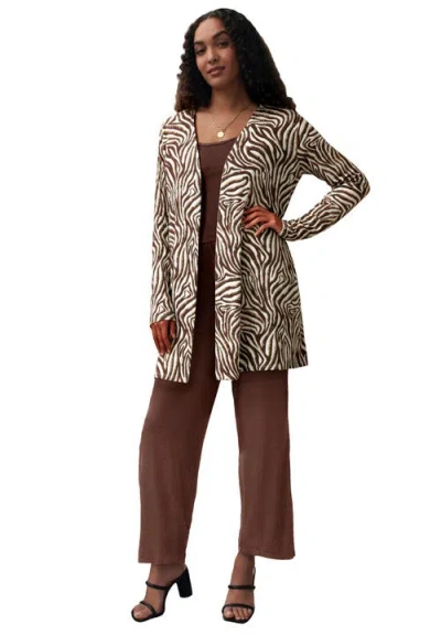 Jessica London Everyday Stretch Knit Open Front Cardigan In Brown
