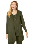 Jessica London Everyday Stretch Knit Open Front Cardigan In Green