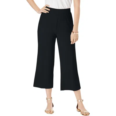 Jessica London Everyday Stretch Knit Wide Leg Crop Pant In Black