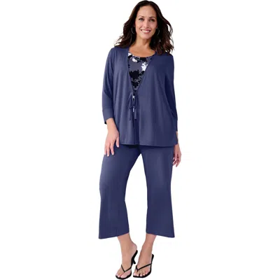 Jessica London Everyday Stretch Knit Wide Leg Crop Pant In Blue