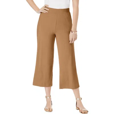 Jessica London Everyday Stretch Knit Wide Leg Crop Pant In Brown