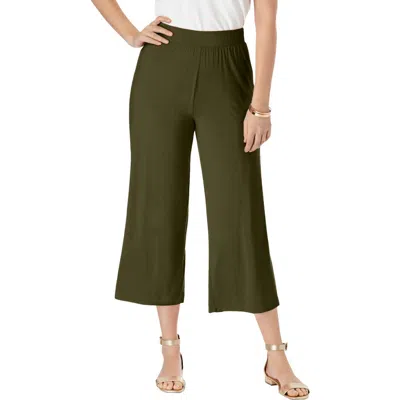 Jessica London Everyday Stretch Knit Wide Leg Crop Pant In Green