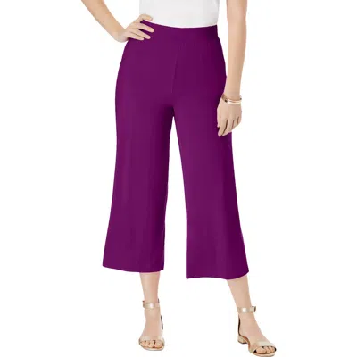 Jessica London Everyday Stretch Knit Wide Leg Crop Pant In Purple