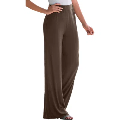 Jessica London Everyday Stretch Knit Wide Leg Pant In Brown