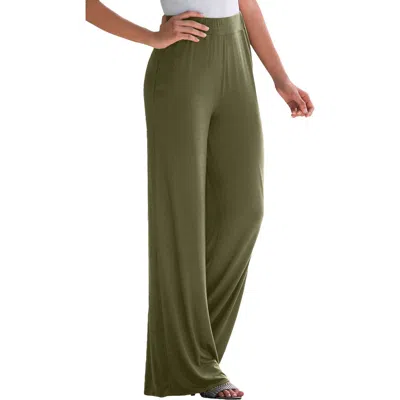 Jessica London Everyday Stretch Knit Wide Leg Pant In Green