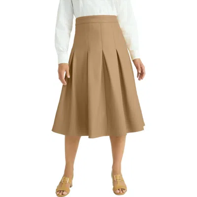 Jessica London Faux Leather Pleated Midi Skirt In Brown
