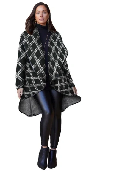 Jessica London Faux Leather-trim Sweater In Multi