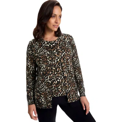 Jessica London Fine Gauge Button-front Cardigan In Animal Print