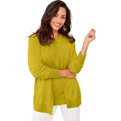 Jessica London Fine Gauge Button-front Cardigan In Green