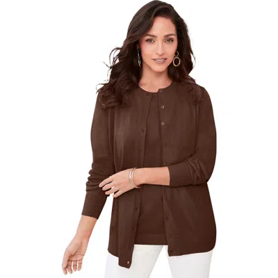 Jessica London Fine Gauge Cardigan In Brown