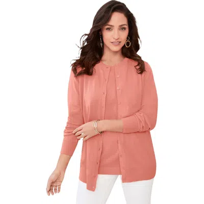 Jessica London Fine Gauge Cardigan In Pink