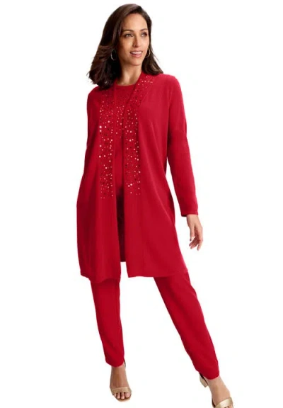 Jessica London Fine Gauge Cardigan Topper In Red