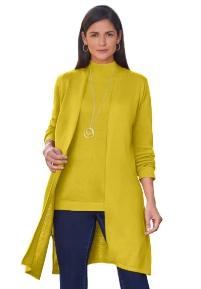 Jessica London Fine Gauge Cardigan Topper In Yellow