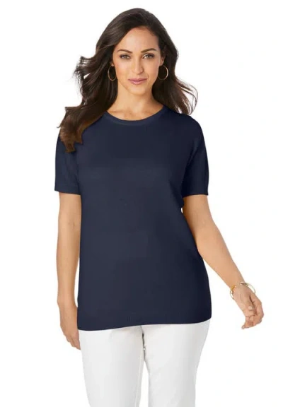 Jessica London Fine Gauge Crewneck Shell In Blue