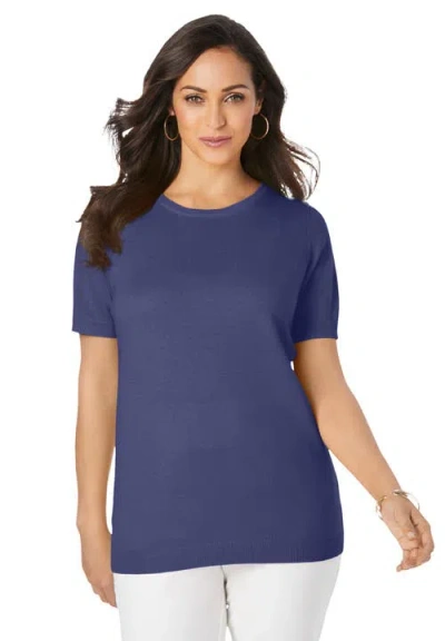 Jessica London Fine Gauge Crewneck Shell In Blue