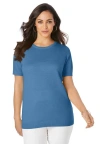 Jessica London Fine Gauge Crewneck Shell In Blue
