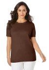 Jessica London Fine Gauge Crewneck Shell In Brown