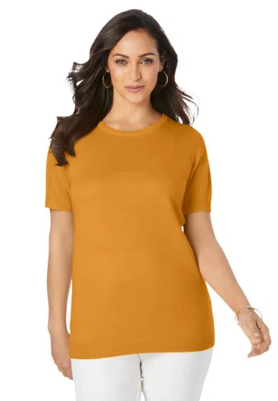 Jessica London Fine Gauge Crewneck Shell In Gold