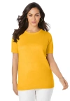 Jessica London Fine Gauge Crewneck Shell In Gold
