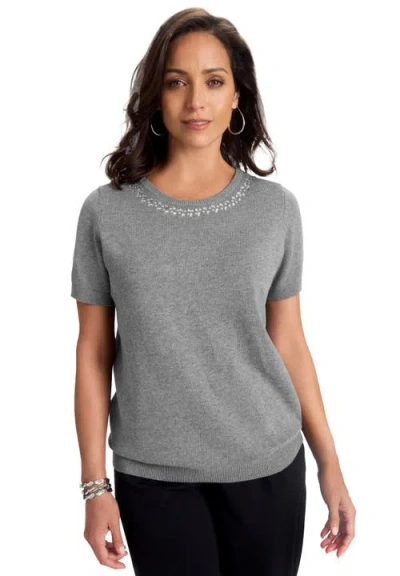 Jessica London Fine Gauge Crewneck Shell In Gray
