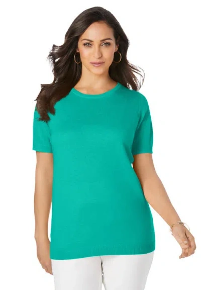 Jessica London Fine Gauge Crewneck Shell In Green