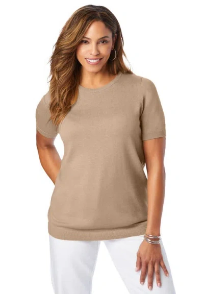 Jessica London Fine Gauge Crewneck Shell In Neutral