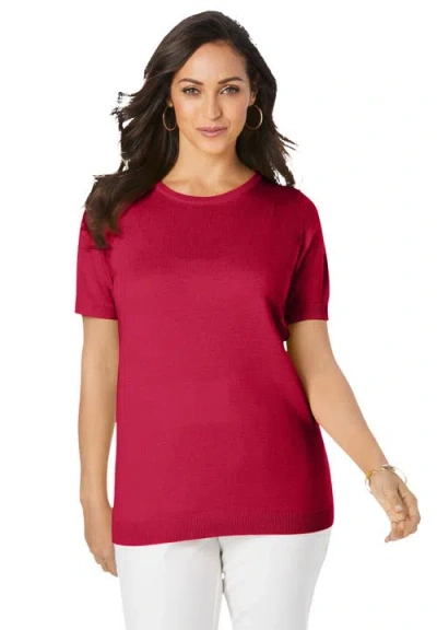 Jessica London Fine Gauge Crewneck Shell In Red