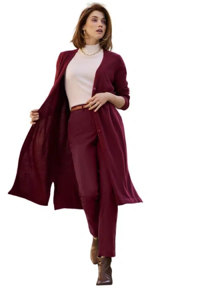 Jessica London Fine Gauge Duster Cardigan In Burgundy