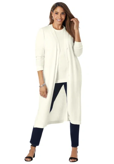 Jessica London Fine Gauge Duster Cardigan In White