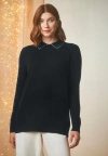 Jessica London Fine Gauge Embellished Sweater In Black