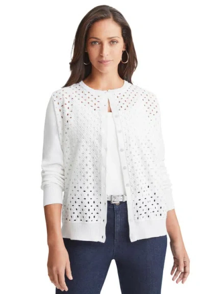 Jessica London Fine Gauge Eyelet Cardigan In White