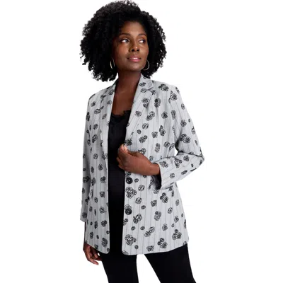 Jessica London Flocked Floral Blazer In Blue